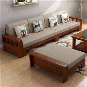 clothChinese solid wood sofa combination corner detachable and washable fabric sofa size living room