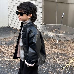 Winter New Leather Coat Thickened Boys' Contrast Pink Rabbit Hair