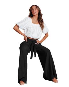 Solid color wide leg long pants for women's clothing